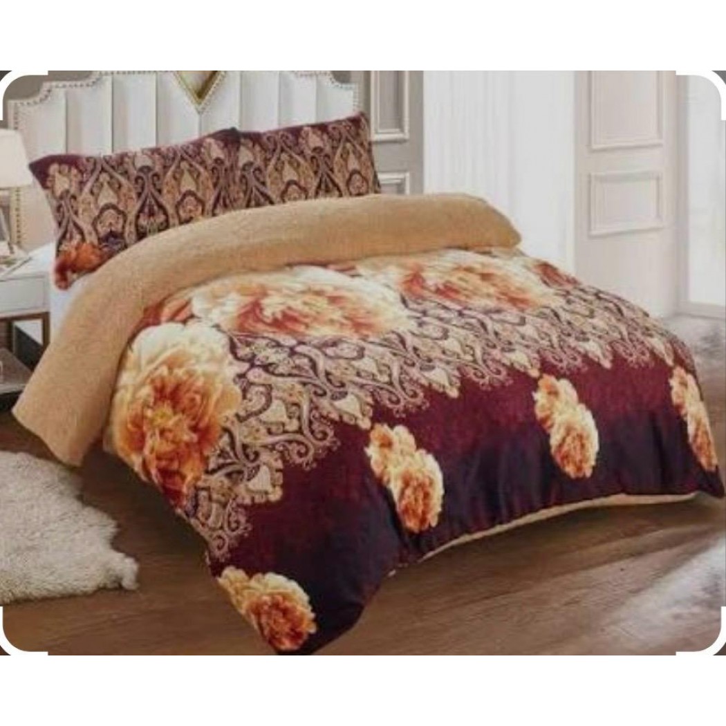 Set 3 piese , pilota pufoasa cocolino cu blanita model maro cu flori 200x230, cod PBC11