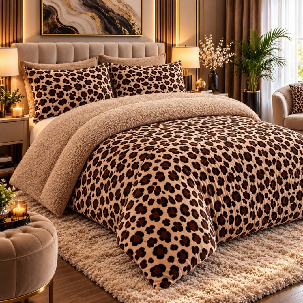 Set 3 piese , pilota pufoasa cocolino cu blanita model animal print 200x230, cod PBC08
