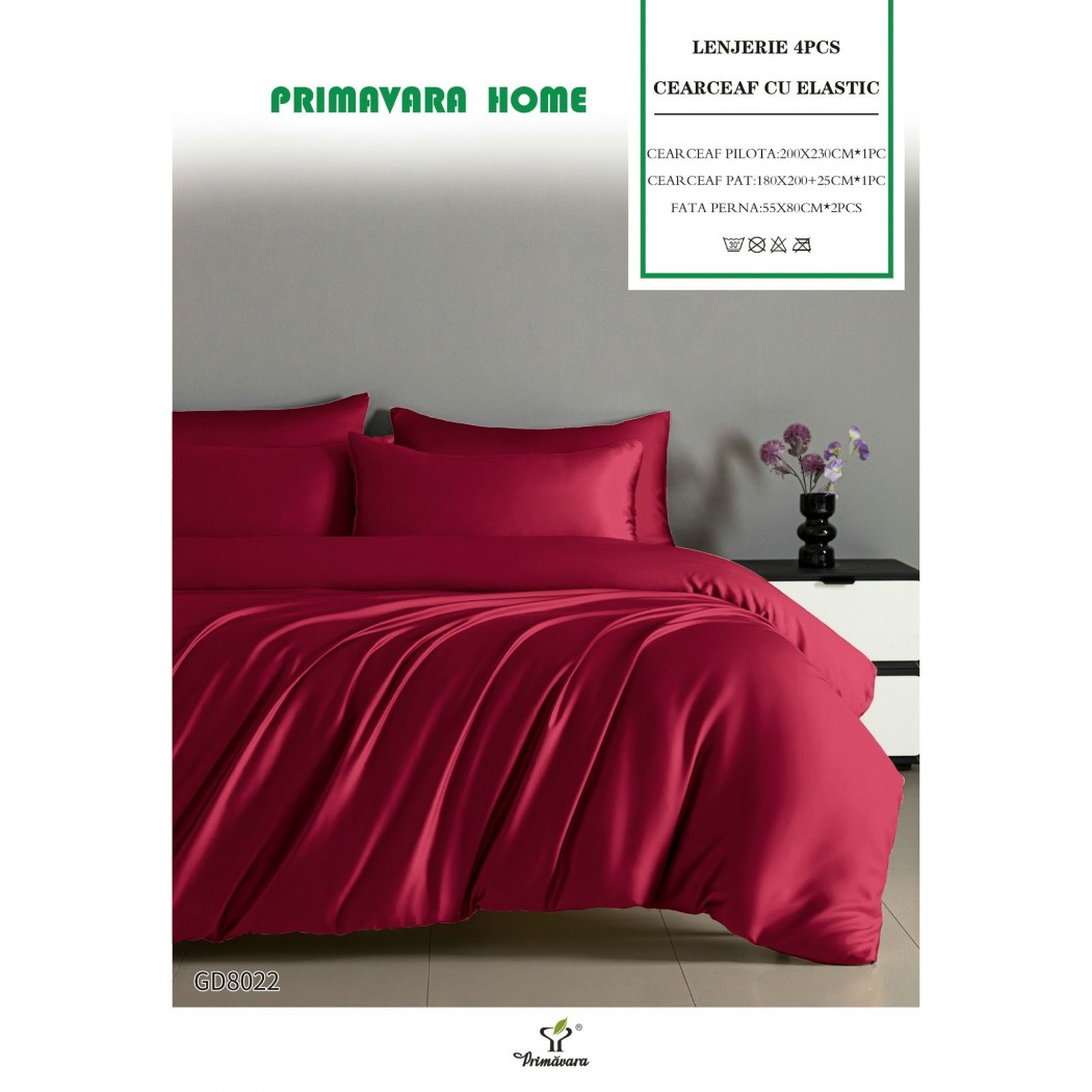 Lenjerie de Pat din Satin, 4 Piese – Potrivire Perfectă cu Cearceaf Elastic cod GD8022