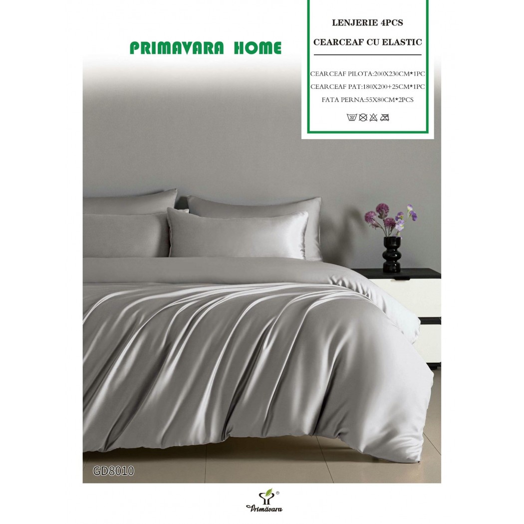 Lenjerie de Pat din Satin, 4 Piese – Potrivire Perfectă cu Cearceaf Elastic cod GD8010