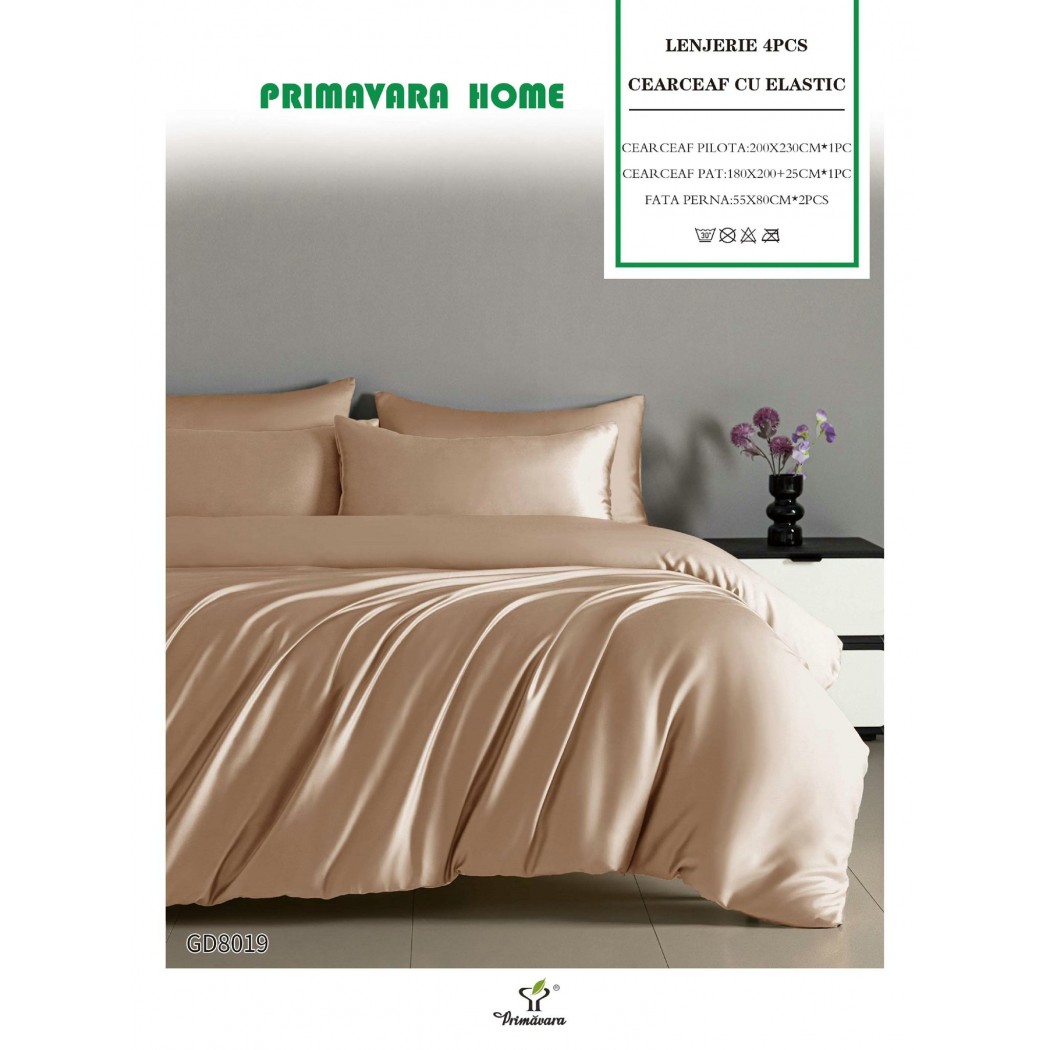 Lenjerie de Pat din Satin, 4 Piese – Potrivire Perfectă cu Cearceaf Elastic cod GD8019