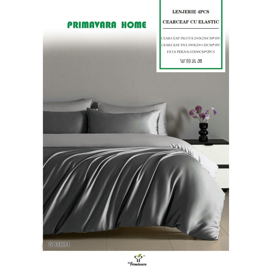 Lenjerie de Pat din Satin, 4 Piese – Potrivire Perfectă cu Cearceaf Elastic cod GD8004