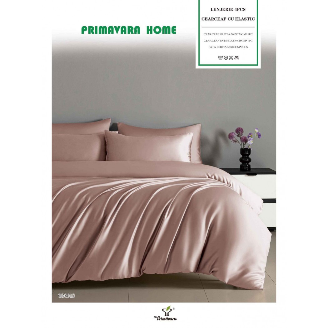 Lenjerie de Pat din Satin, 4 Piese – Potrivire Perfectă cu Cearceaf Elastic cod GD8015