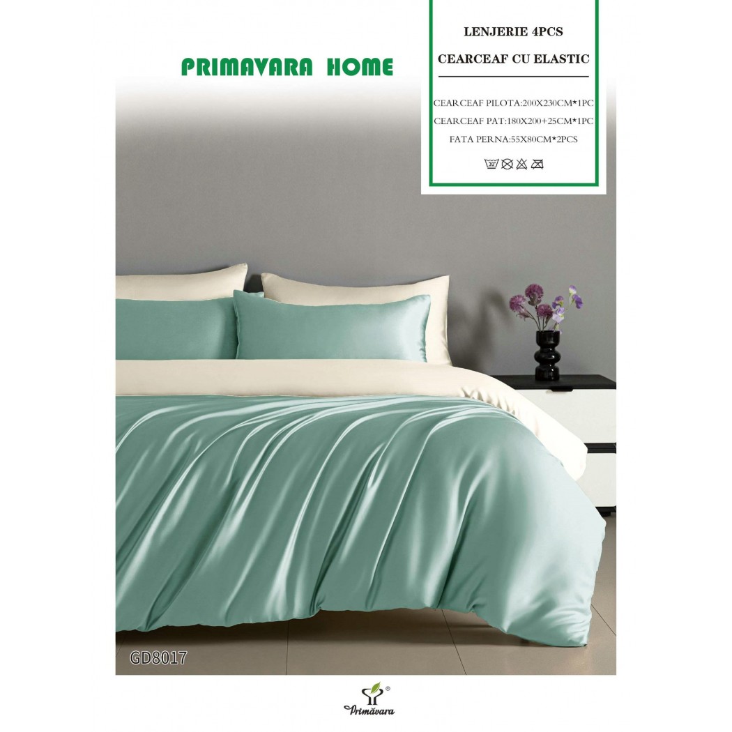 Lenjerie de Pat din Satin, 4 Piese – Potrivire Perfectă cu Cearceaf Elastic cod GD8017