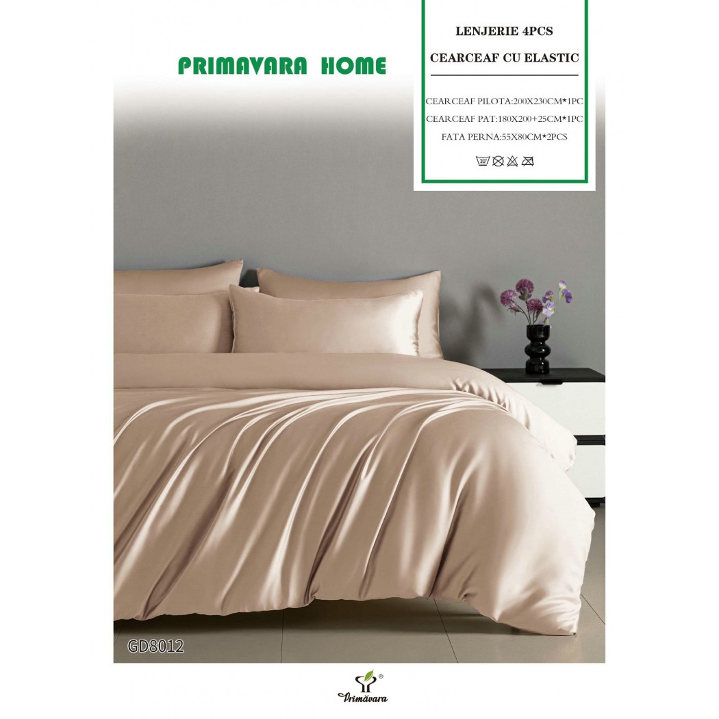 Lenjerie de Pat din Satin, 4 Piese – Potrivire Perfectă cu Cearceaf Elastic cod GD8012