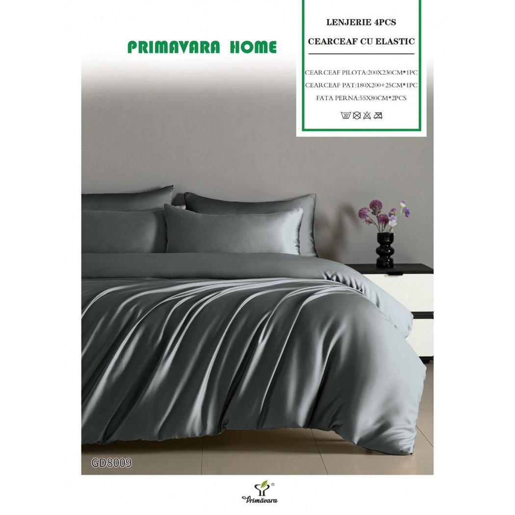 Lenjerie de Pat din Satin, 4 Piese – Potrivire Perfectă cu Cearceaf Elastic cod GD8009
