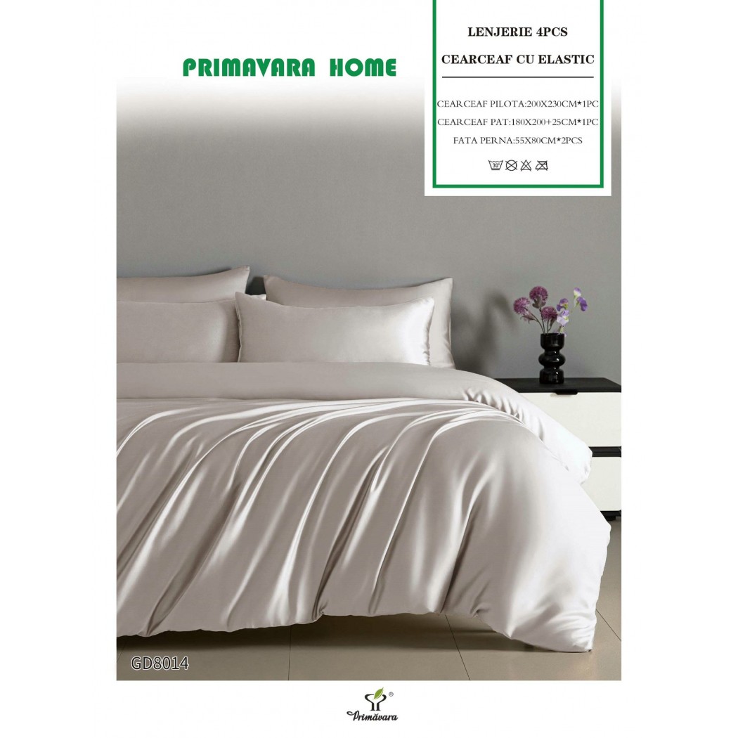 Lenjerie de Pat din Satin, 4 Piese – Potrivire Perfectă cu Cearceaf Elastic cod GD8014