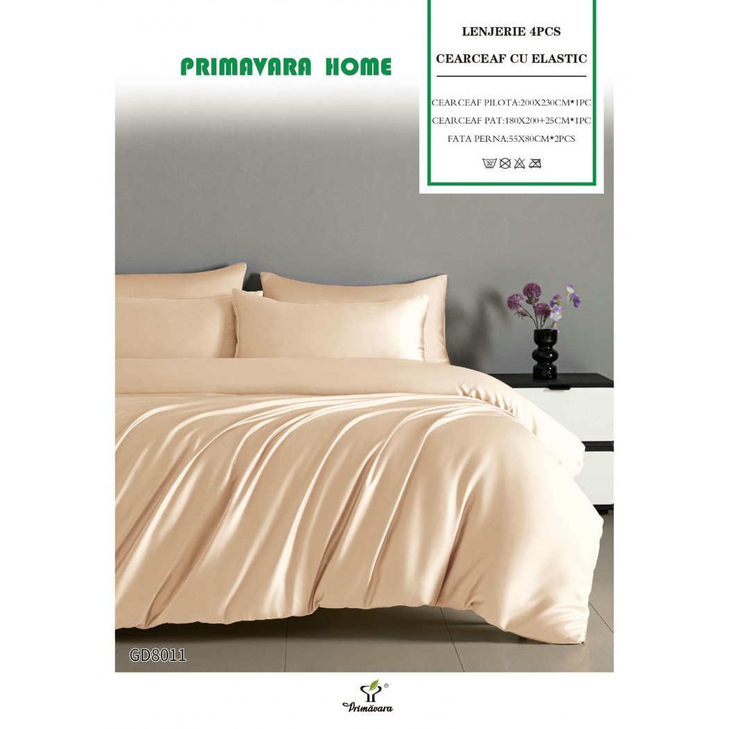 Lenjerie de Pat din Satin, 4 Piese – Potrivire Perfectă cu Cearceaf Elastic cod GD8011