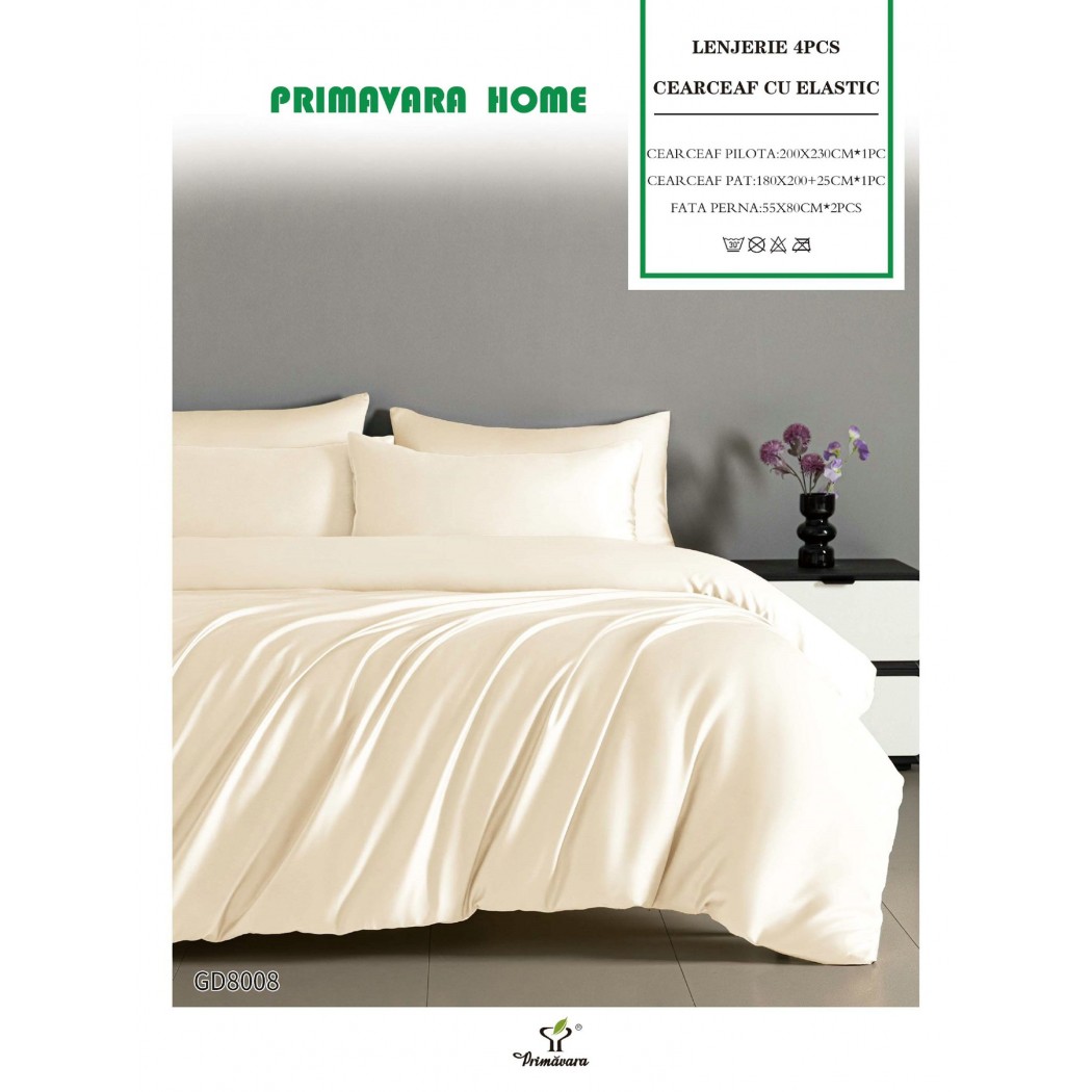 Lenjerie de Pat din Satin, 4 Piese – Potrivire Perfectă cu Cearceaf Elastic cod GD8008