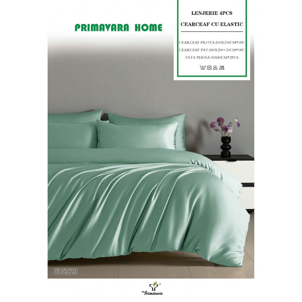 Lenjerie de Pat din Satin, 4 Piese – Potrivire Perfectă cu Cearceaf Elastic cod GD8020
