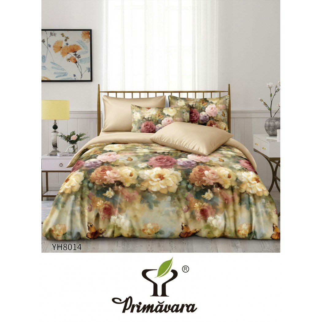 Lenjerie de Pat din Satin, 4 Piese – Potrivire Perfectă cu Cearceaf Elastic cod YH8014