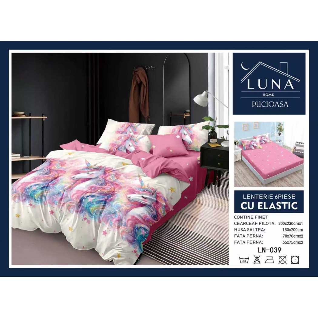 Lenjerii de Pat Finet Premium – 6 Piese cu elastic + 2 Perne CADOU cod LN039
