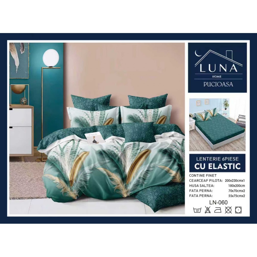 Lenjerii de Pat Finet Premium – 6 Piese cu elastic + 2 Perne CADOU cod LN060