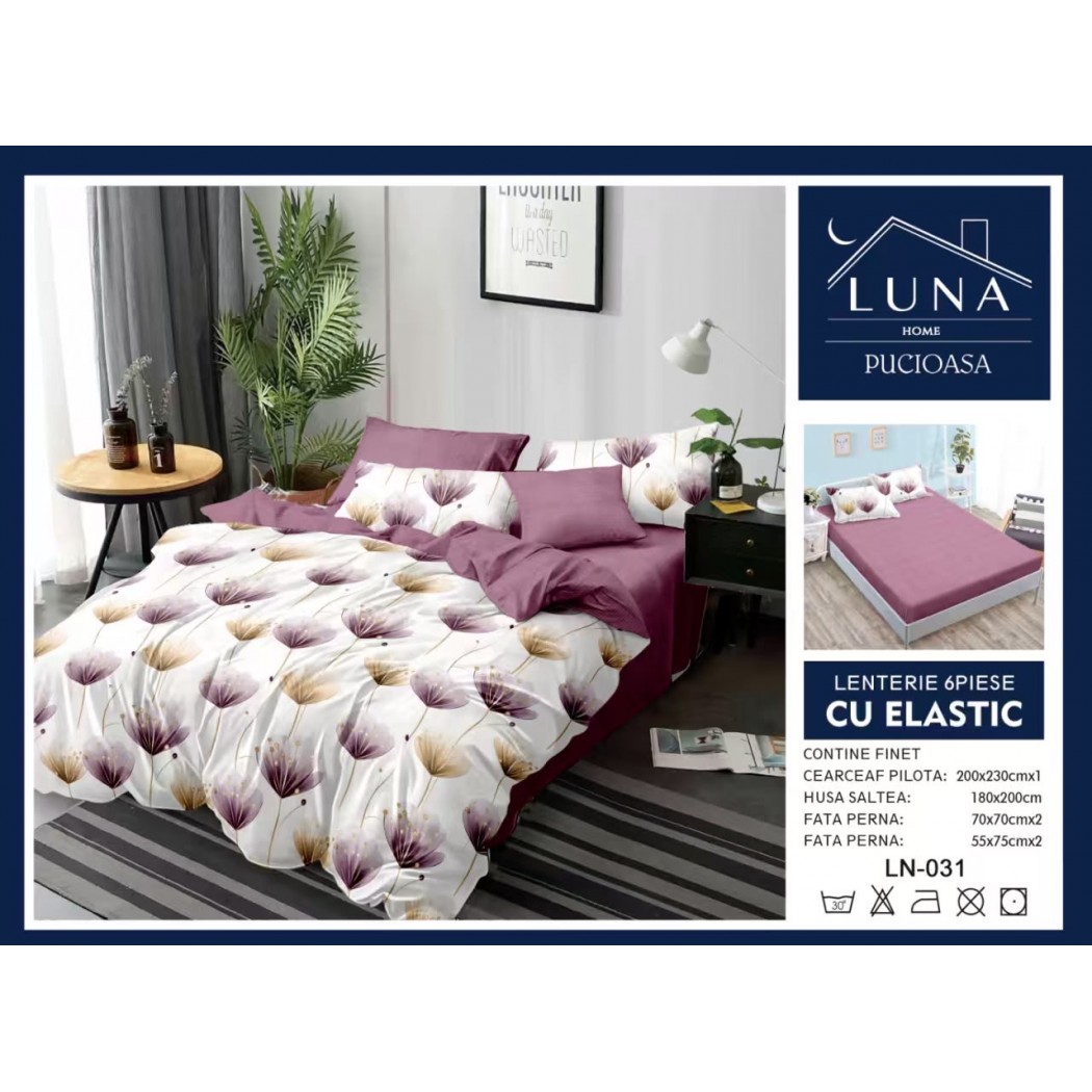 Lenjerii de Pat Finet Premium – 6 Piese cu elastic + 2 Perne CADOU cod LN031