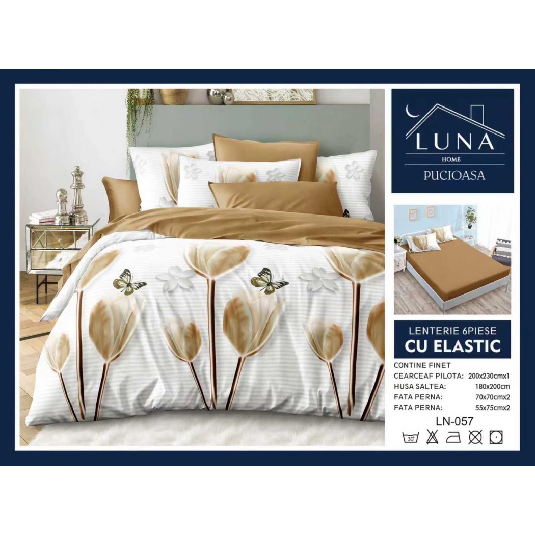 Lenjerii de Pat Finet Premium – 6 Piese cu elastic + 2 Perne CADOU cod LN057