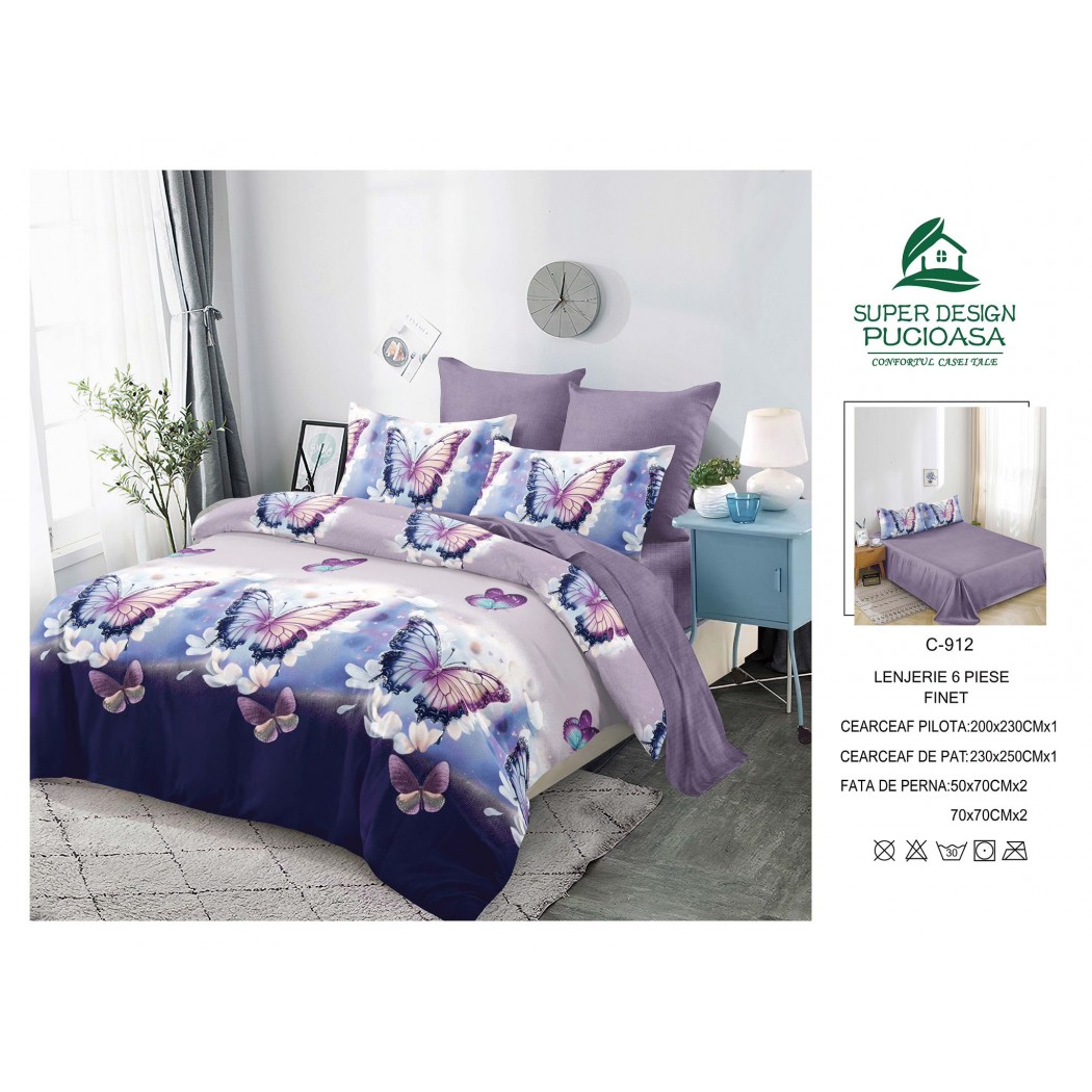 Lenjerie pentru pat dublu din bumbac finet 6 piese, cod C-912