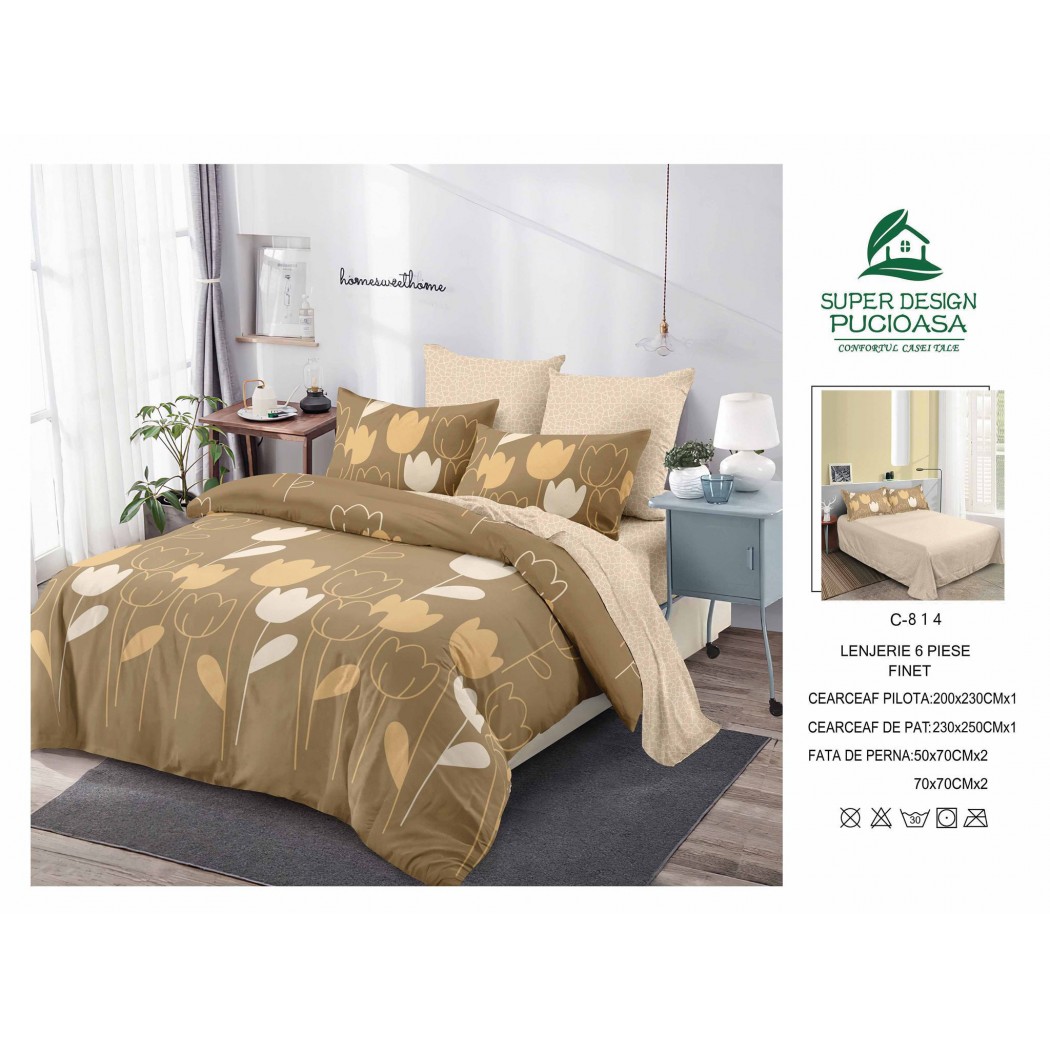 Lenjerie pentru pat dublu din bumbac finet 6 piese, cod C-814