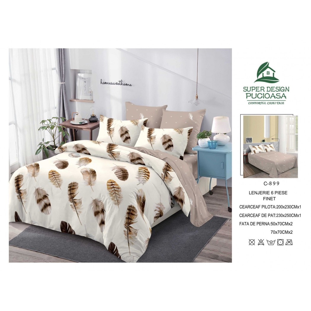 Lenjerie pentru pat dublu din bumbac finet 6 piese, cod C-899