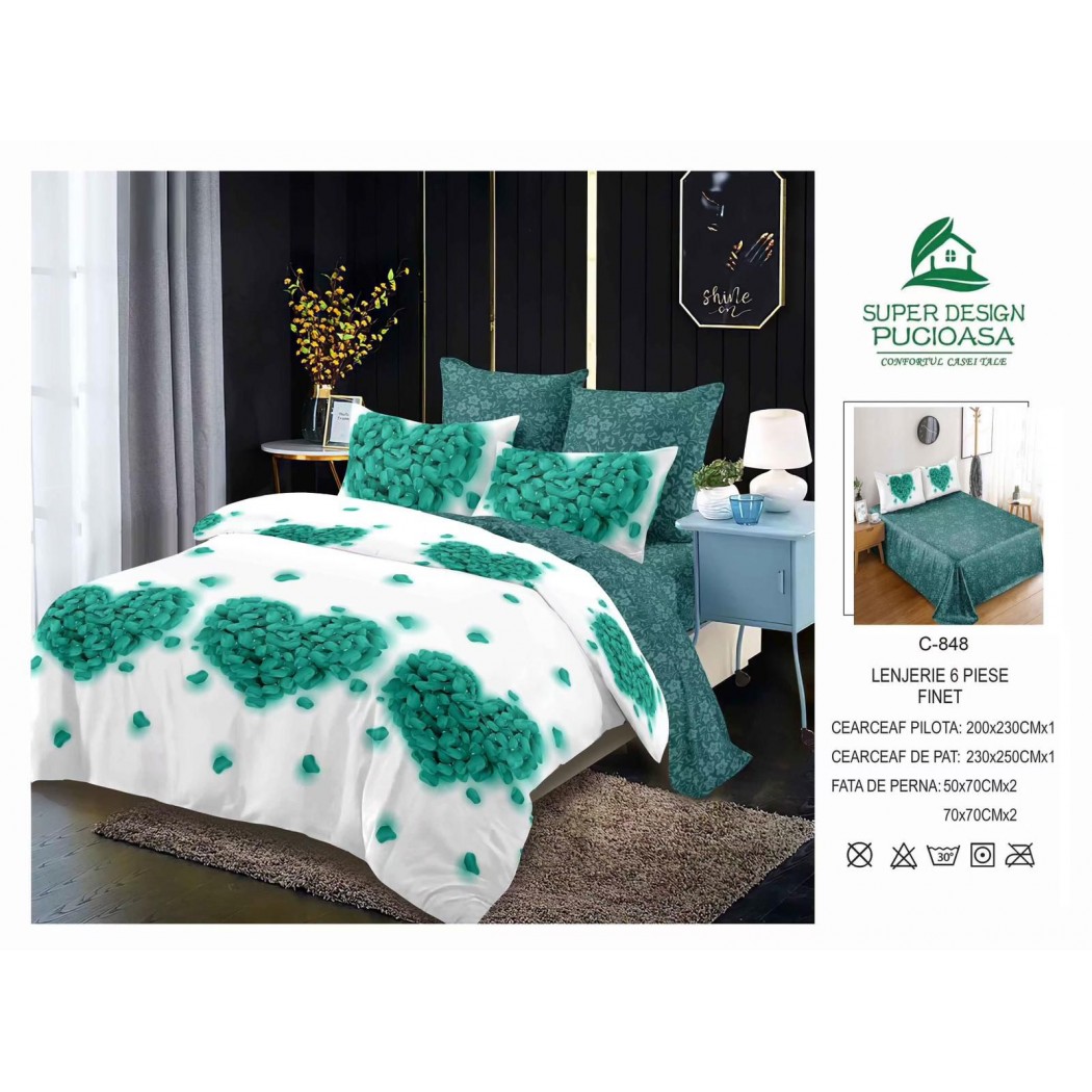 Lenjerie pentru pat dublu din bumbac finet 6 piese, cod C-848