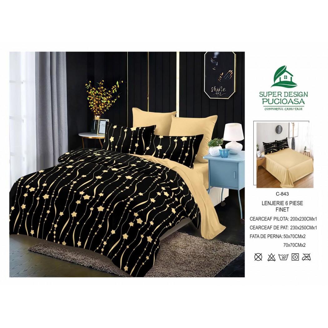 Lenjerie pentru pat dublu din bumbac finet 6 piese, cod C-843