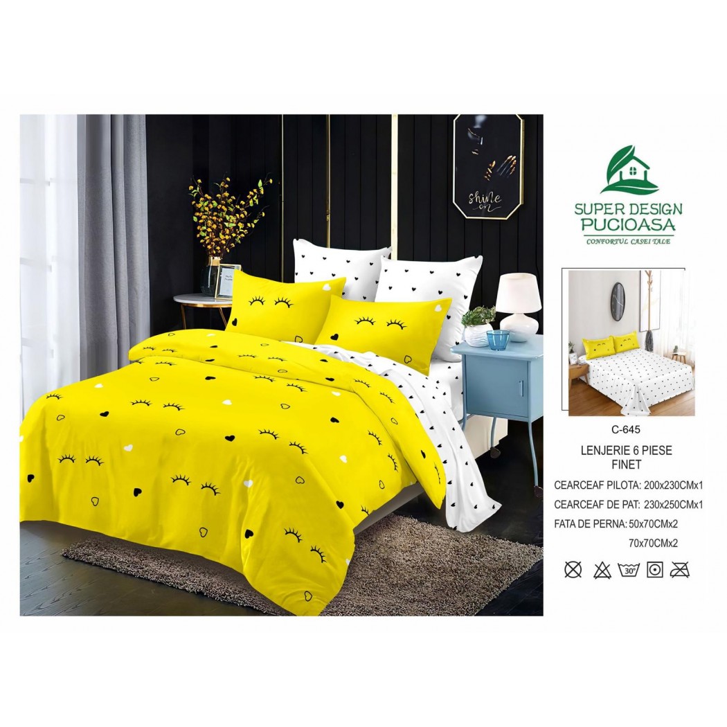 Lenjerie pentru pat dublu din bumbac finet 6 piese, cod C-645