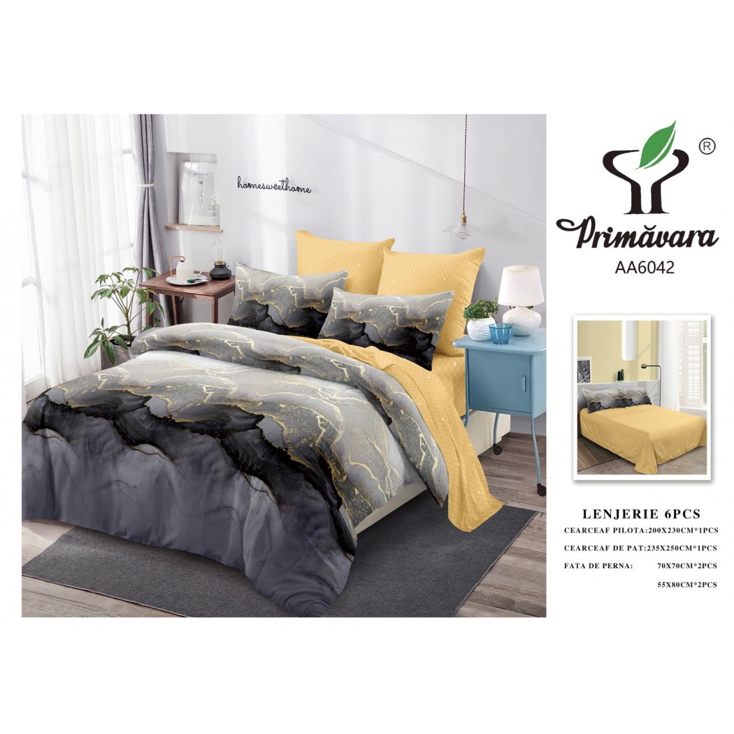 Set Finet 6 piese cu cearceaf clasic – Atmosferă cozy, calitate superioară și confort care se simte, cod AA6042