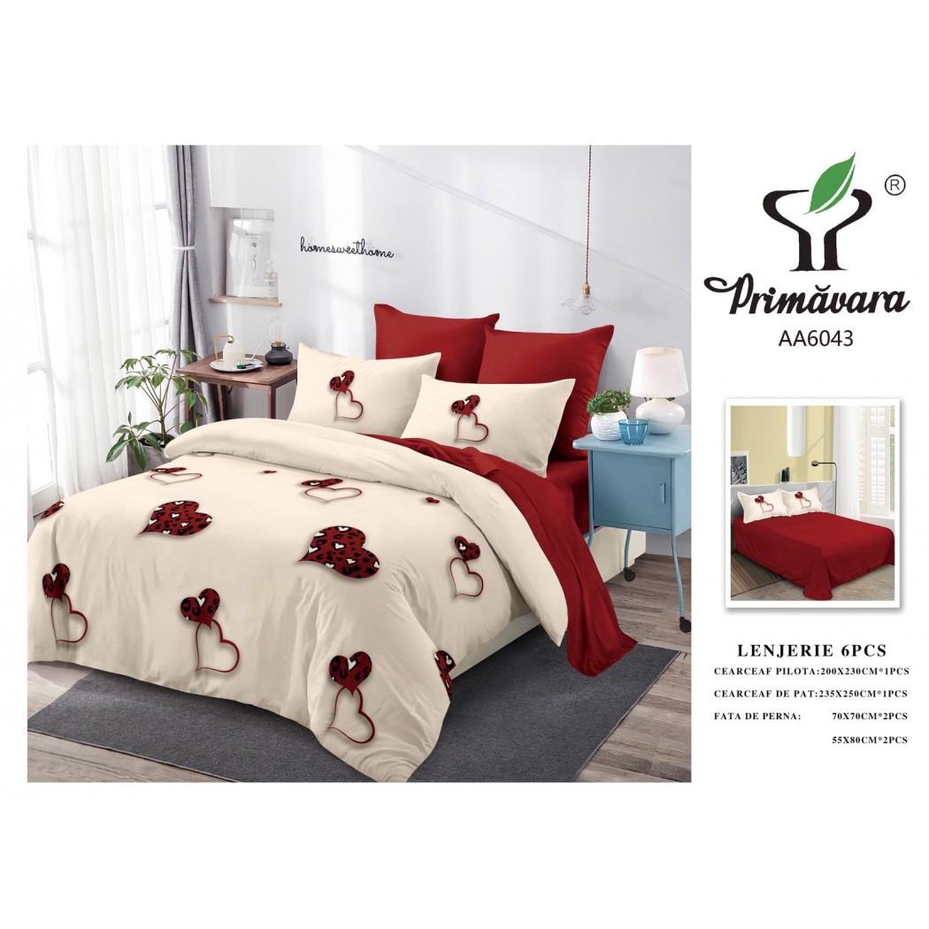 Set Finet 6 piese cu cearceaf clasic – Atmosferă cozy, calitate superioară și confort care se simte, cod AA6043