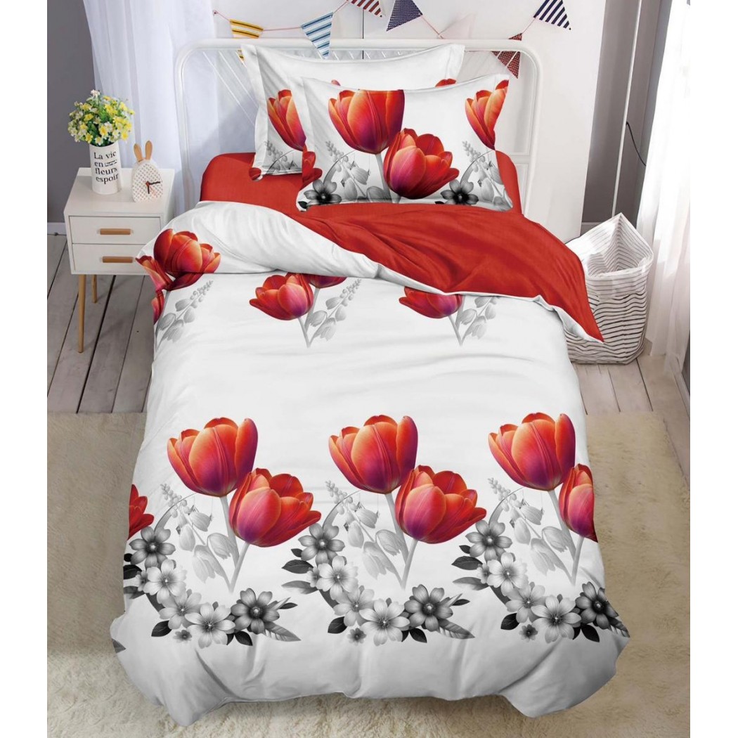 Lenjerie finet 4 piese pentru pat single, cearceaf cu elastic S10