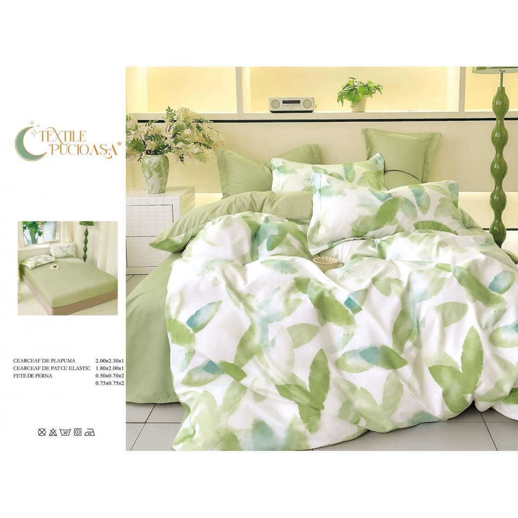 Lenjerie pentru pat dublu din finet cu 6 piese, cearceaf cu elastic cod TP06