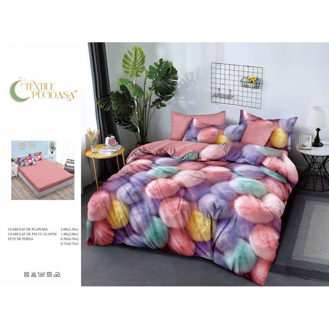 Lenjerie pentru pat dublu din finet cu 6 piese, cearceaf cu elastic cod TP13