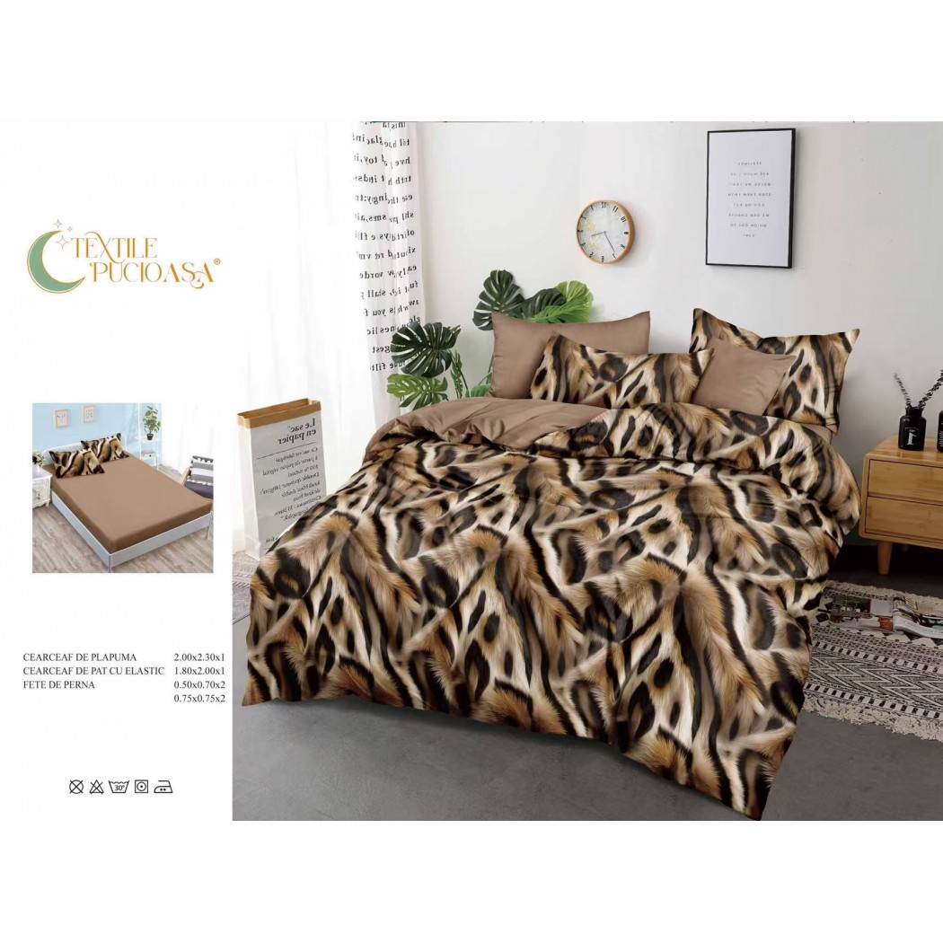 Lenjerie pentru pat dublu din finet cu 6 piese, cearceaf cu elastic cod TP18