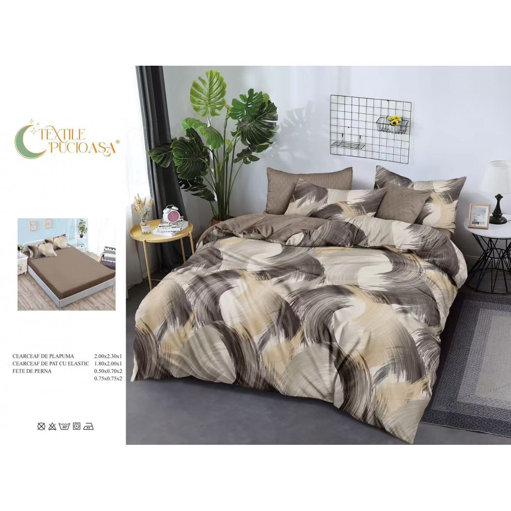 Lenjerie pentru pat dublu din finet cu 6 piese, cearceaf cu elastic cod TP21