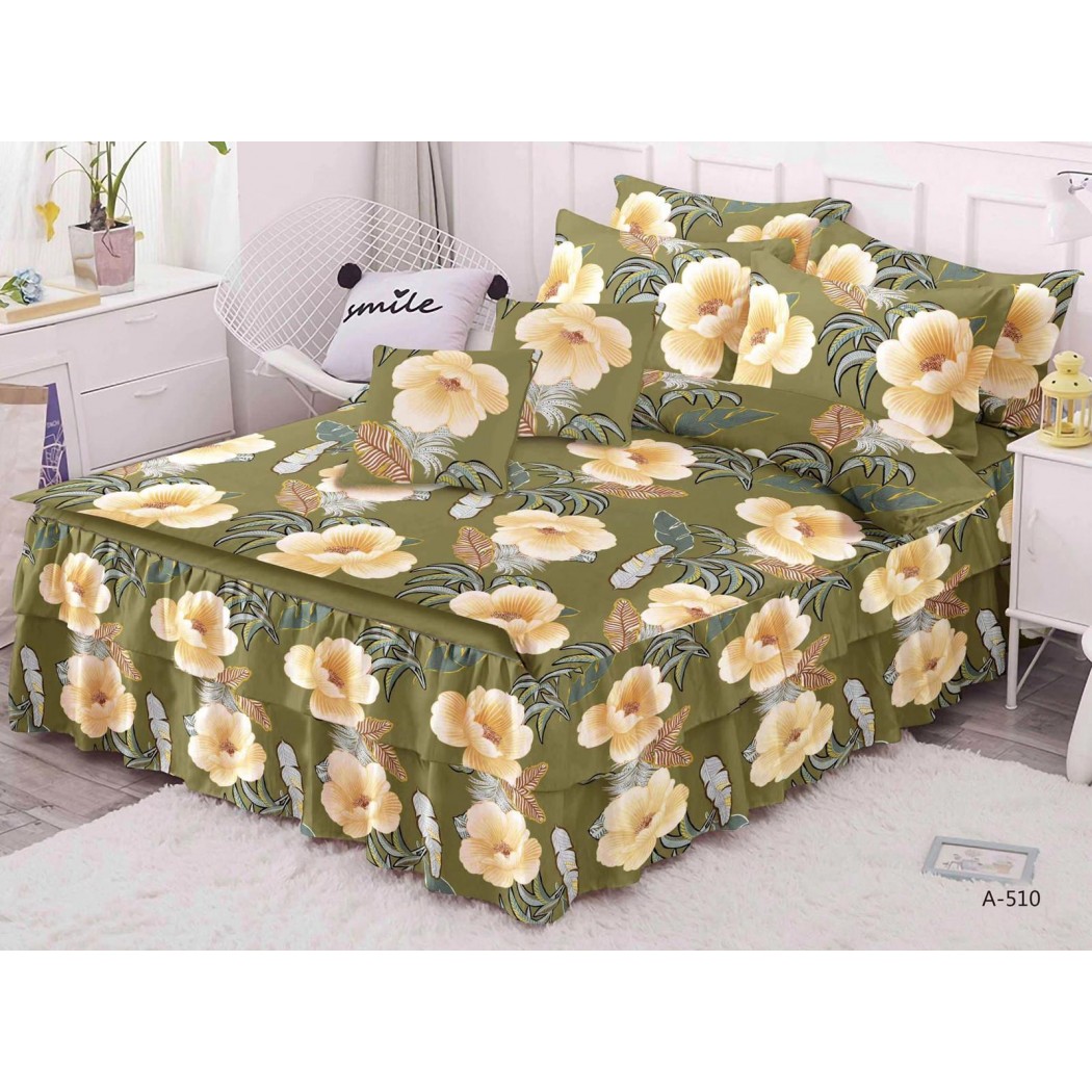 Lenjerie pentru pat dublu din finet, 6 piese cu volanase cod A510