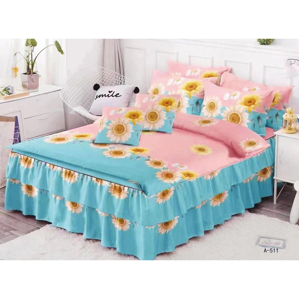 Lenjerie pentru pat dublu din finet, 6 piese cu volanase cod A511