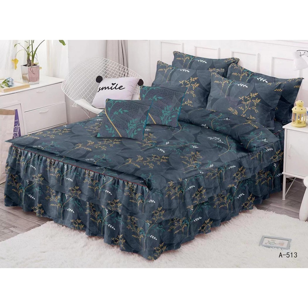 Lenjerie pentru pat dublu din finet, 6 piese cu volanase cod A513