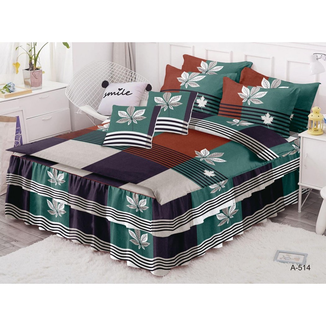 Lenjerie pentru pat dublu din finet, 6 piese cu volanase cod A514