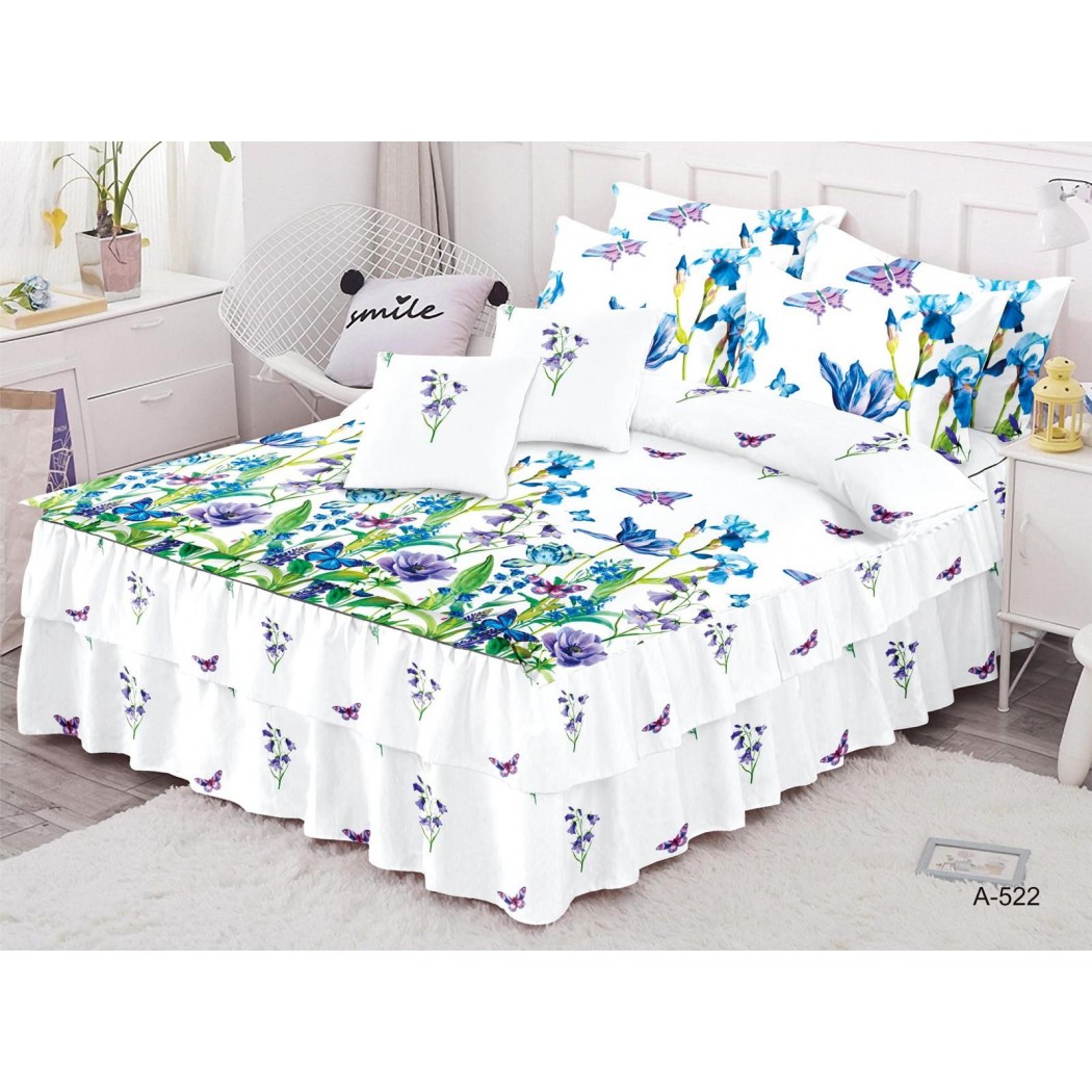 Lenjerie pentru pat dublu din finet, 6 piese cu volanase cod A522