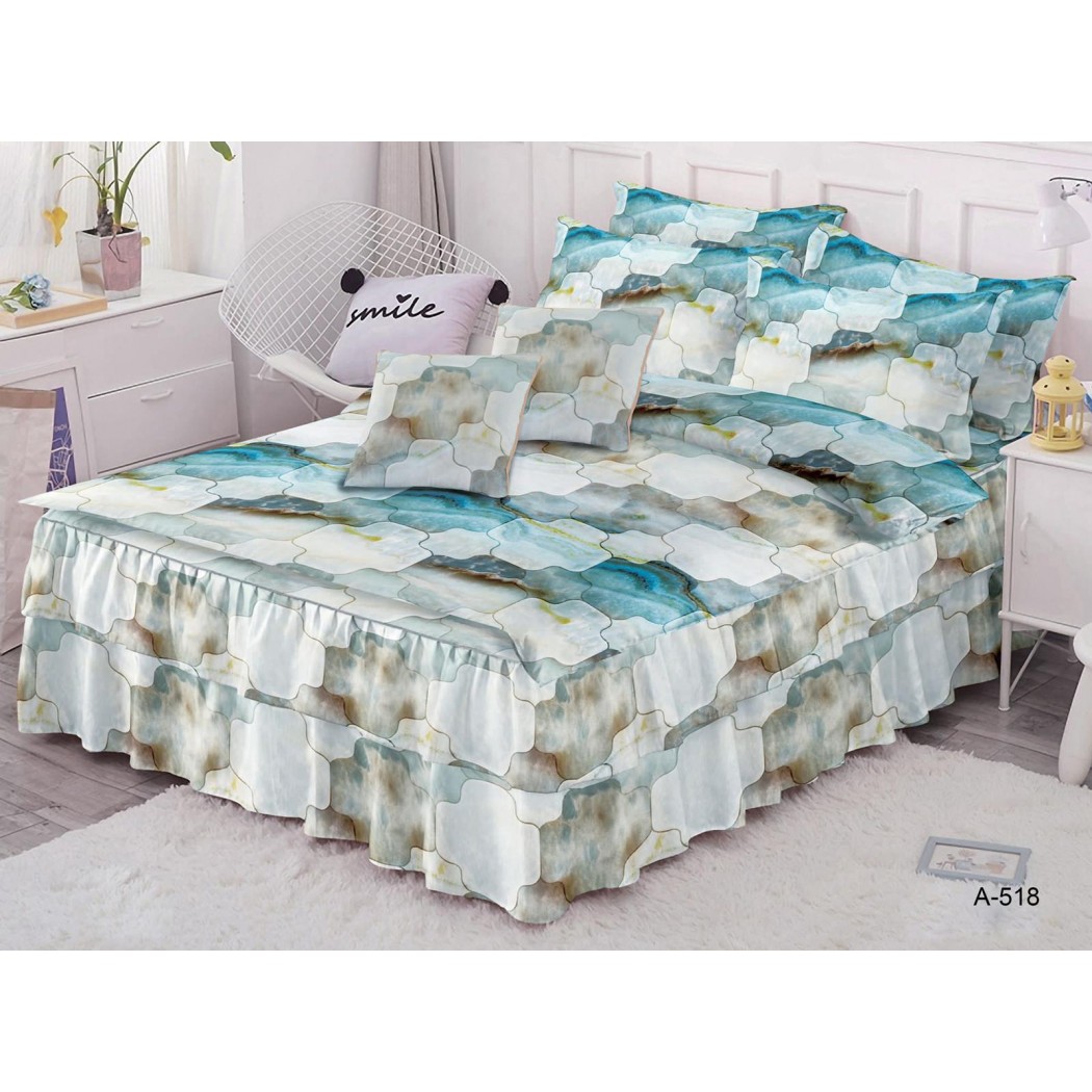 Lenjerie pentru pat dublu din finet, 6 piese cu volanase cod A518