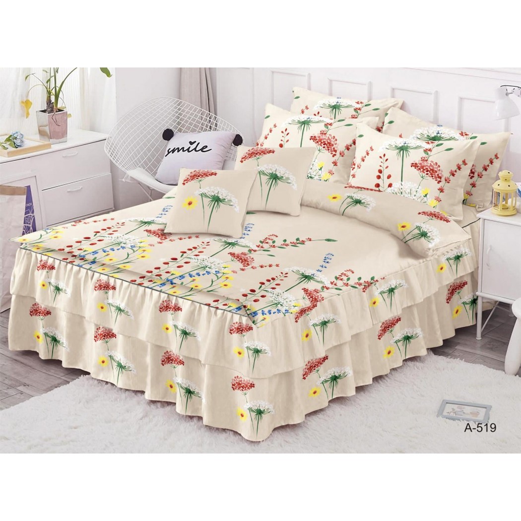 Lenjerie pentru pat dublu din finet, 6 piese cu volanase cod A519