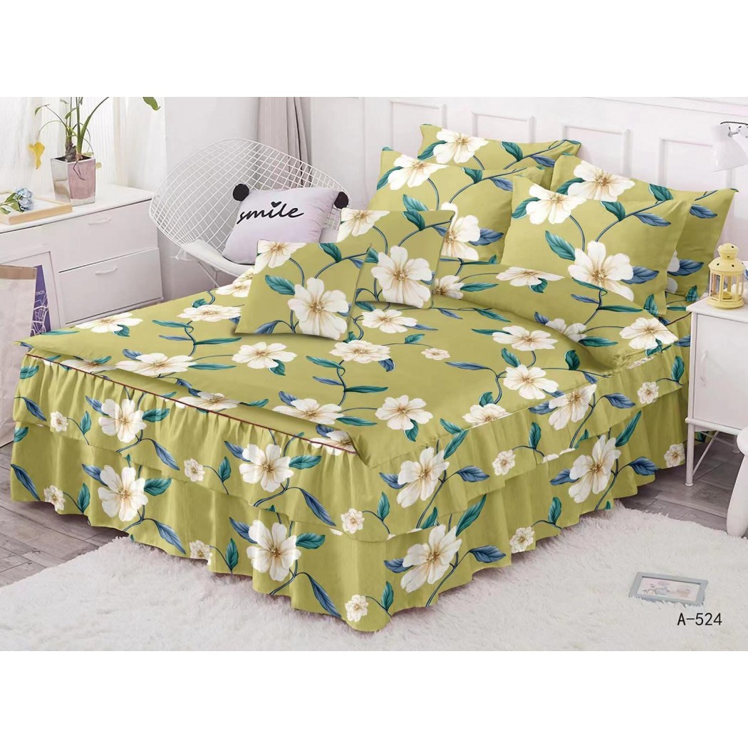Lenjerie pentru pat dublu din finet, 6 piese cu volanase cod A524