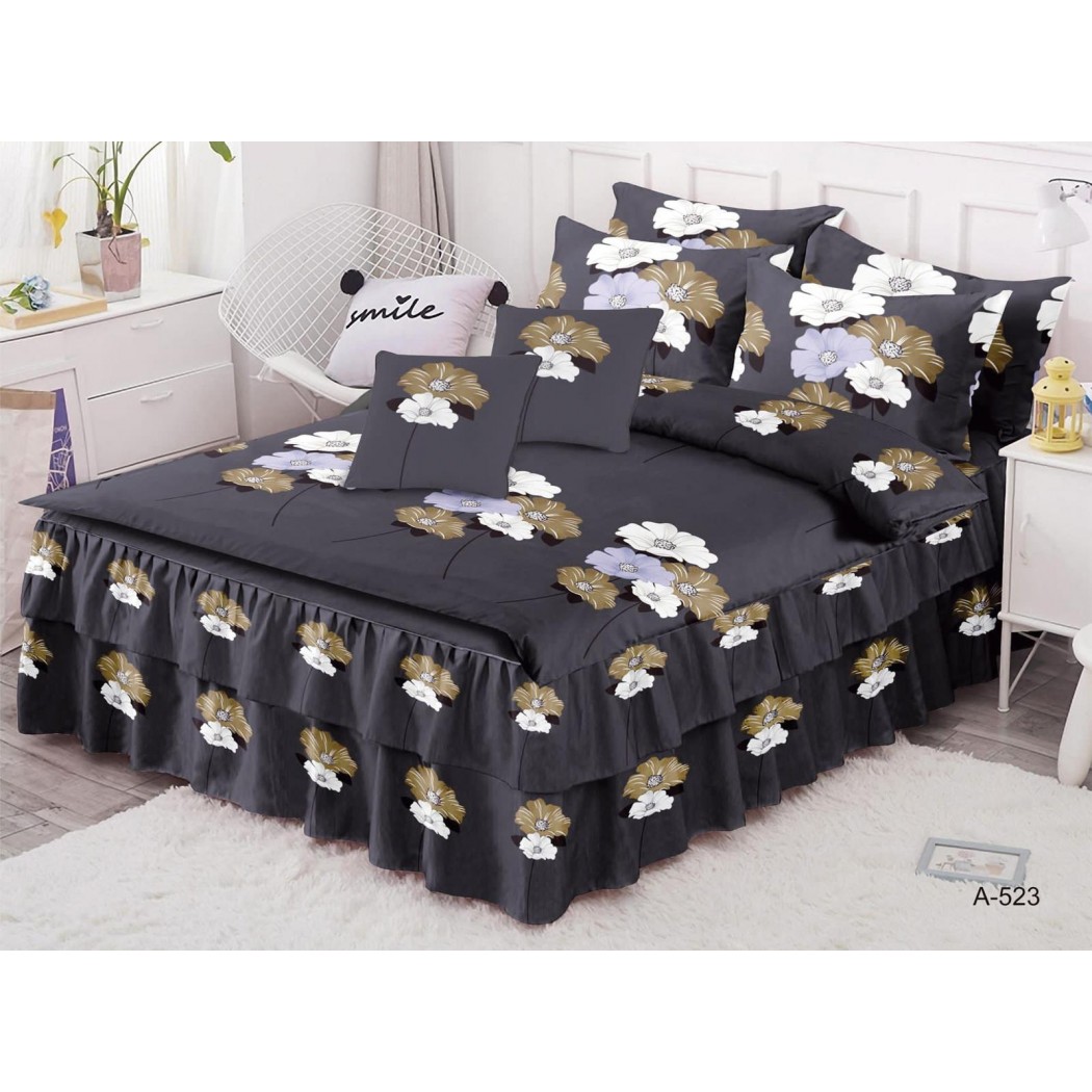 Lenjerie pentru pat dublu din finet, 6 piese cu volanase cod A523