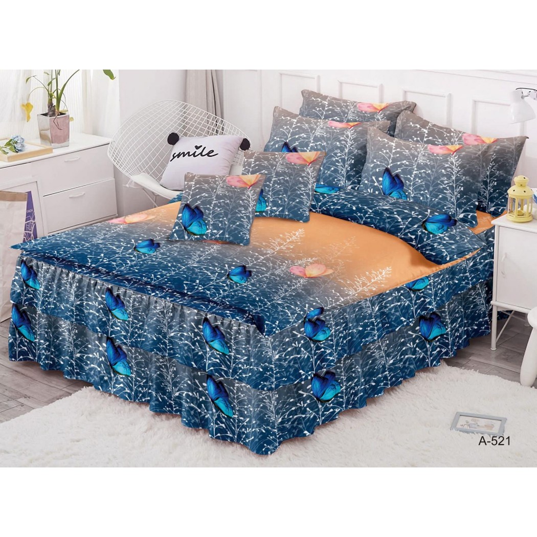 Lenjerie pentru pat dublu din finet, 6 piese cu volanase cod A521