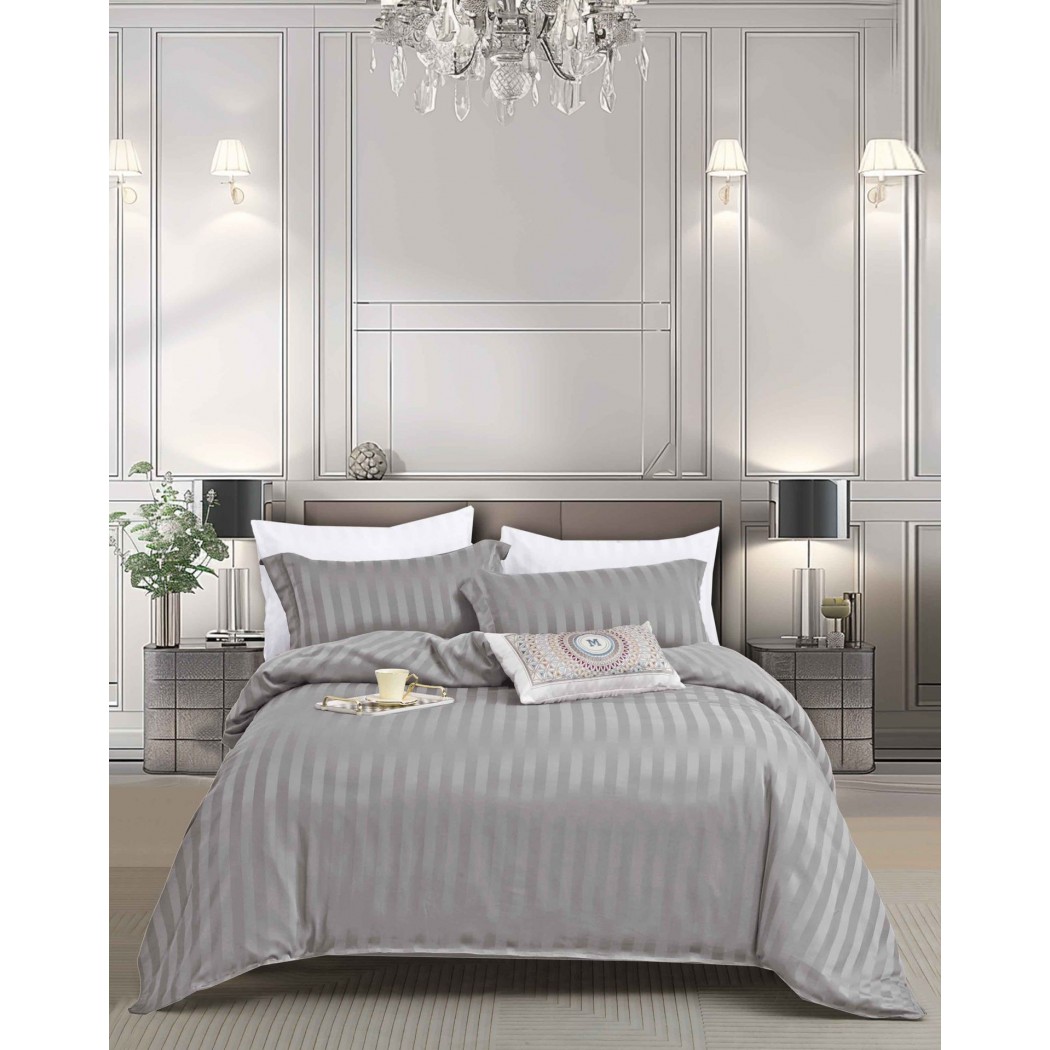 Lenjerie damasc 4 piese pentru pat single, cearceaf cu elastic DMY05